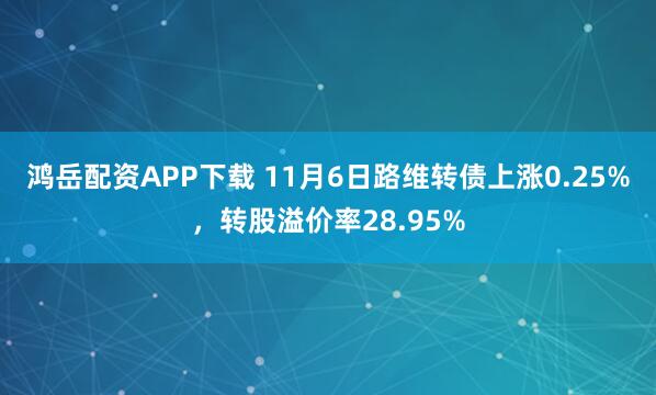 鸿岳配资APP下载 11月6日路维转债上涨0.25%，转股溢价率28.95%