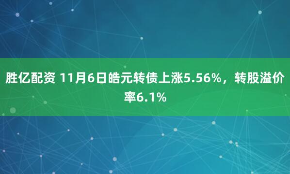 胜亿配资 11月6日皓元转债上涨5.56%，转股溢价率6.1%